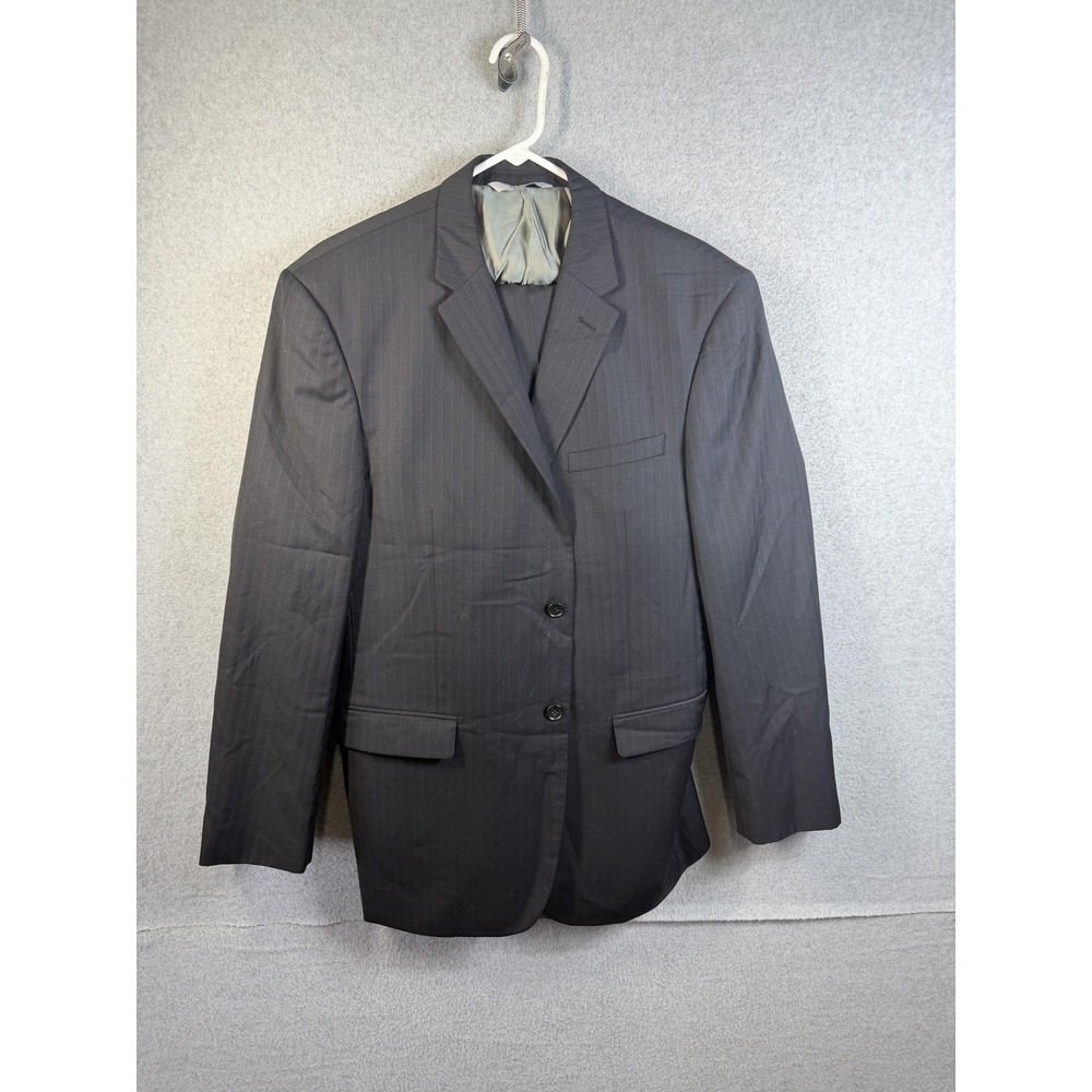 Pronto Suit Mens‎ 44R Black Pinstripe Wool Blend Two Piece Jacket Pants 38x28